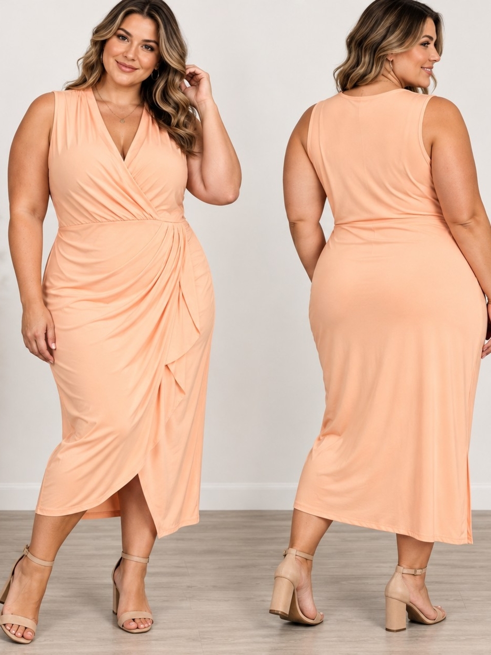 RACHEL Rachel Roy XXL Peach Draped Midi Dress Contemporary Minimalist Date Night